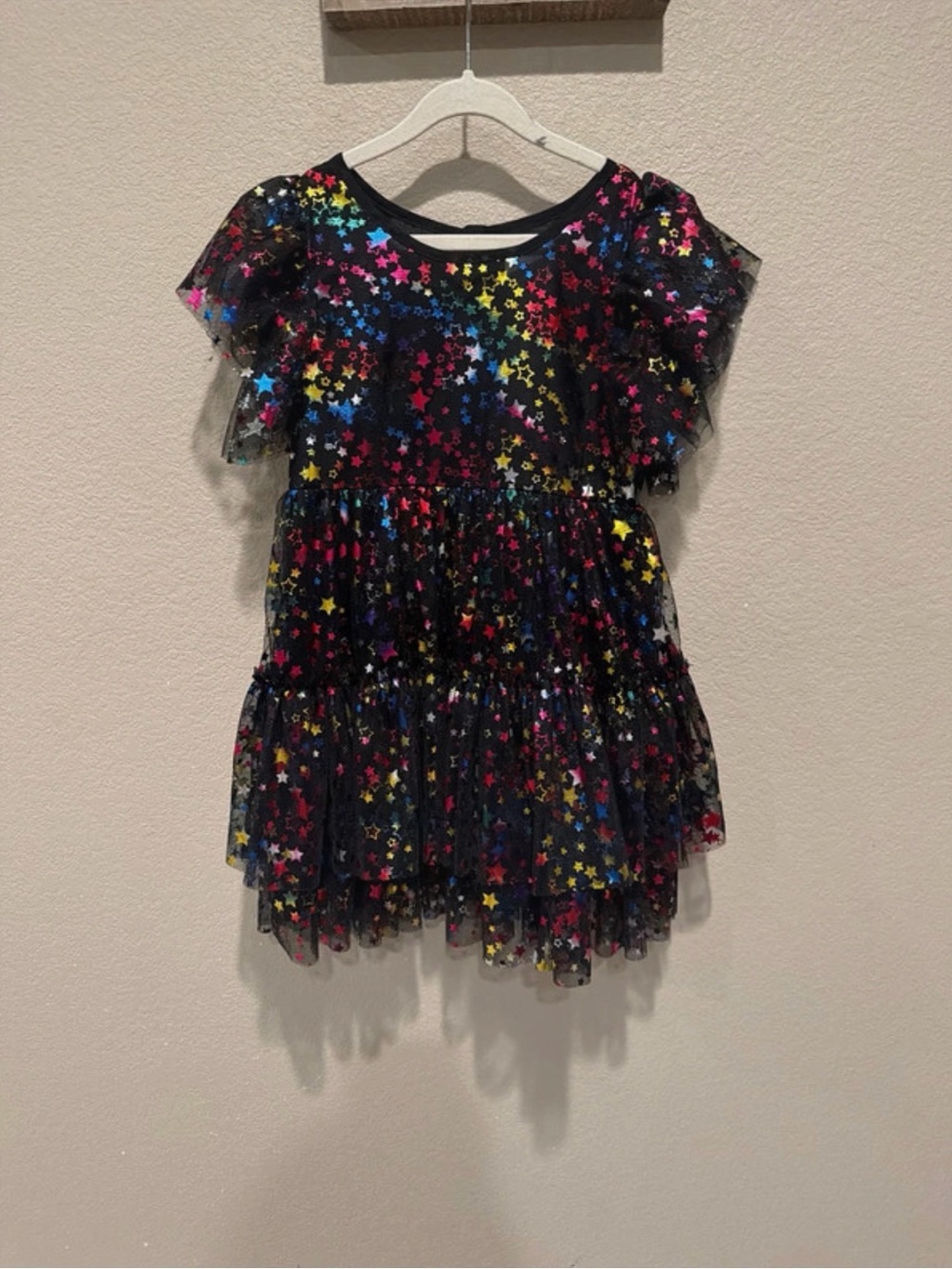 Lola + The Boys Black Tulle Dress with Multicolor Star Print